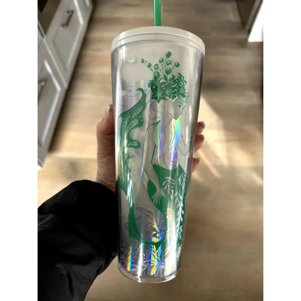 New Starbucks Holiday Winter 2022 Collection Mermaid Siren Iridescent Pearl Whit